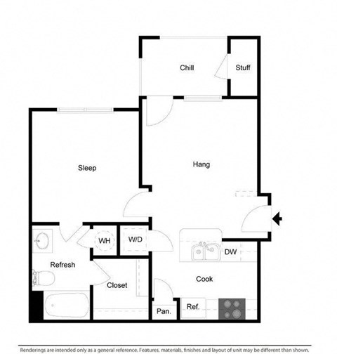 1 bed 1 bath floorplan